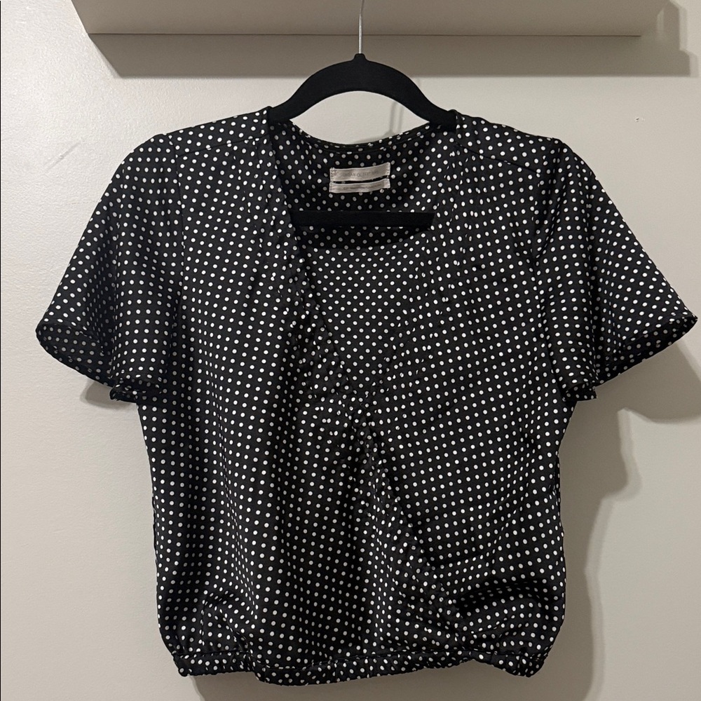 Urban Outfitters Black Polka Dot Cap-Sleeve Blouse